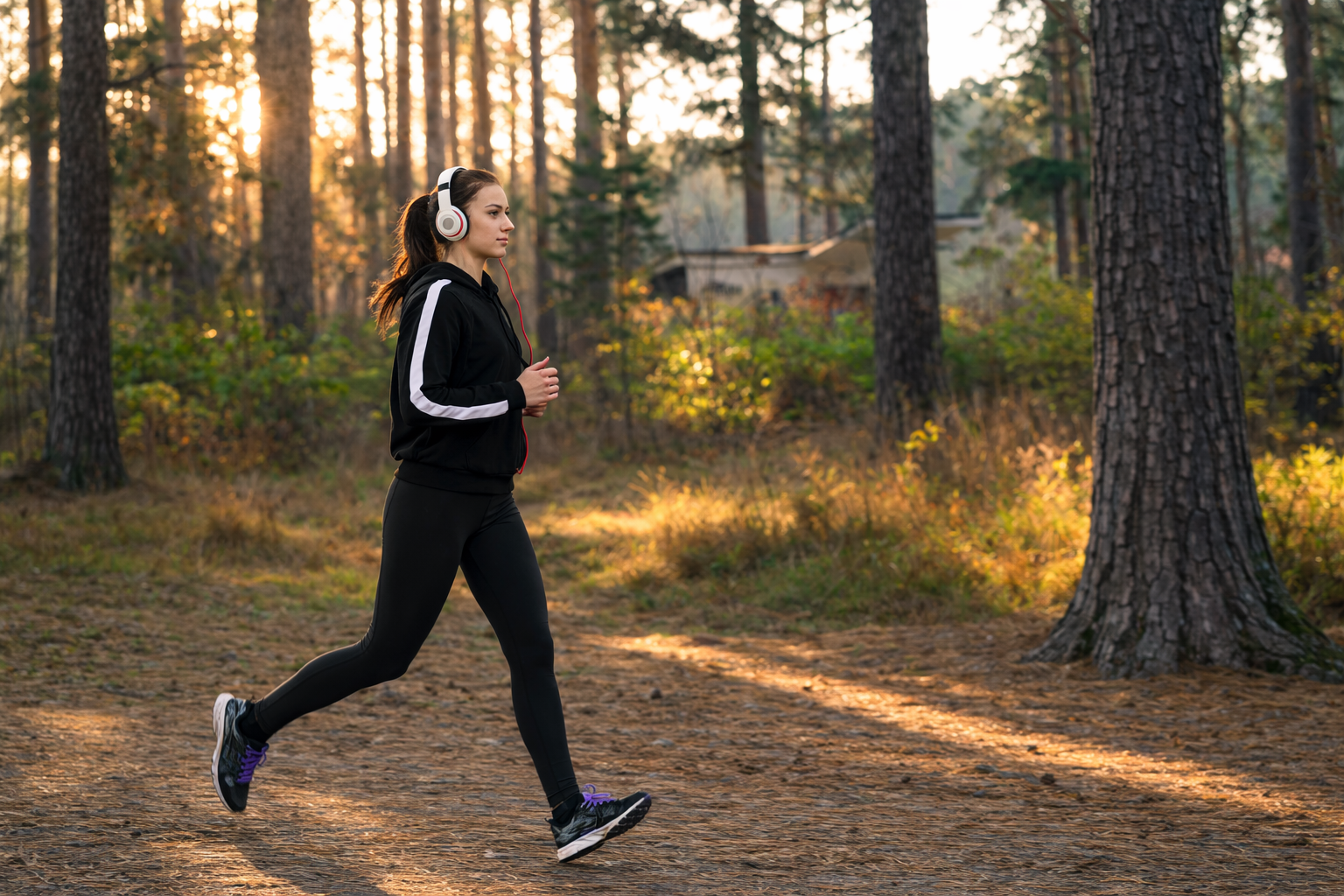 Vrouwelijke hardloopster in het bos 